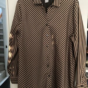 Chico’s Blouse Size 3 XL No Iron stretch Black Neutral Imperial Stripe tunic